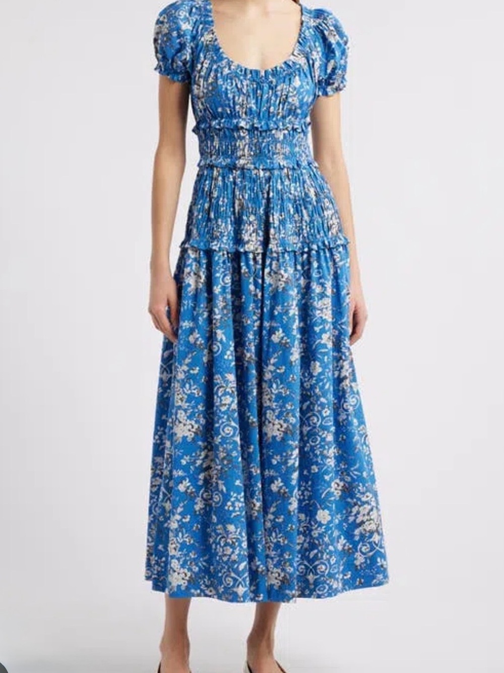Doen Leanne Blue Floral Puff-Sleeve Maxi Dress
